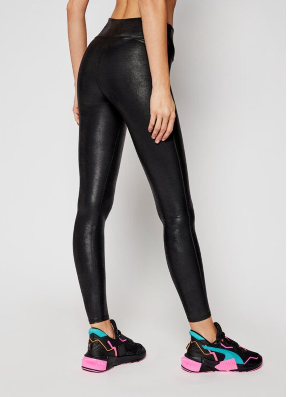 Spanx Faux Leather Leggings Womens Small Black High Waisted Cracked Shaping